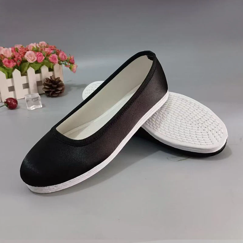 老北京布鞋女鞋平底素面中老年纯色黑色蓝色圆头单鞋布底千层底