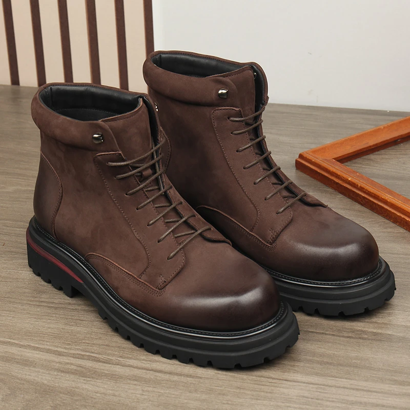 2025秋冬新款时尚百搭休闲马丁靴真皮复古厚底短靴牛皮磨砂皮男鞋
