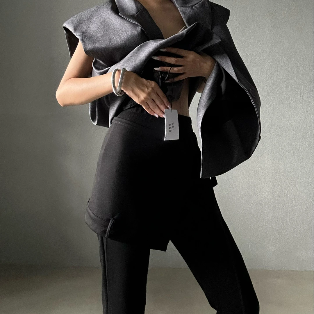 18920#（定制福利款NO退NO换）欧美风巨显瘦裙帘+马蹄喇叭裤