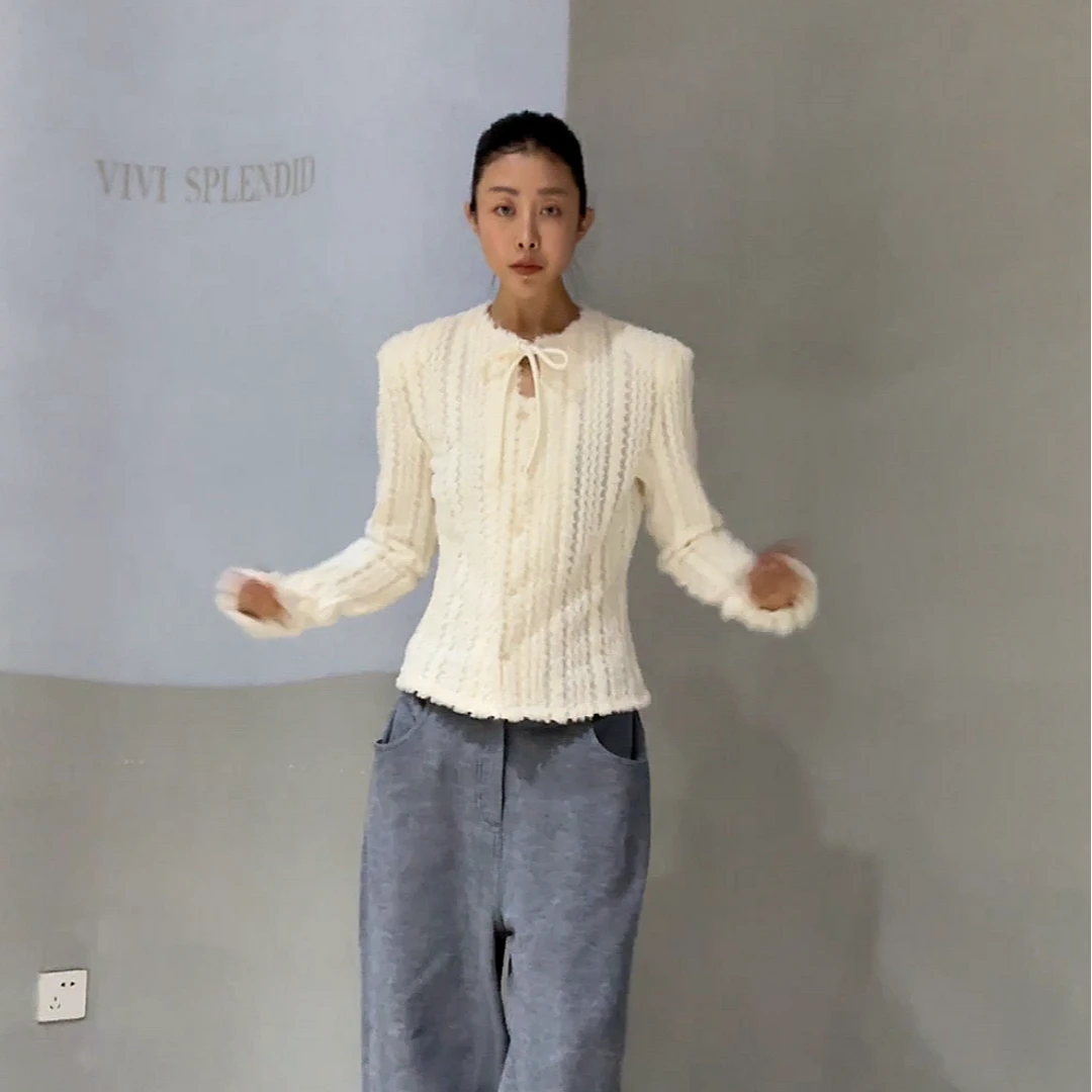 VIVISPLENDID19355#（定制福利款NO退NO换）毛毛蕾丝开衫打底衫