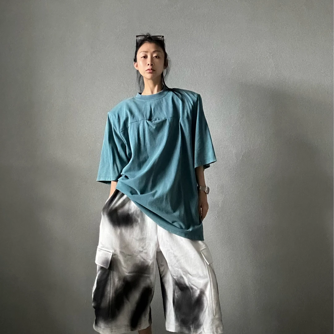 70391#（定制福利款NO退NO换）欧美风重工炒盐做旧老爹大T恤