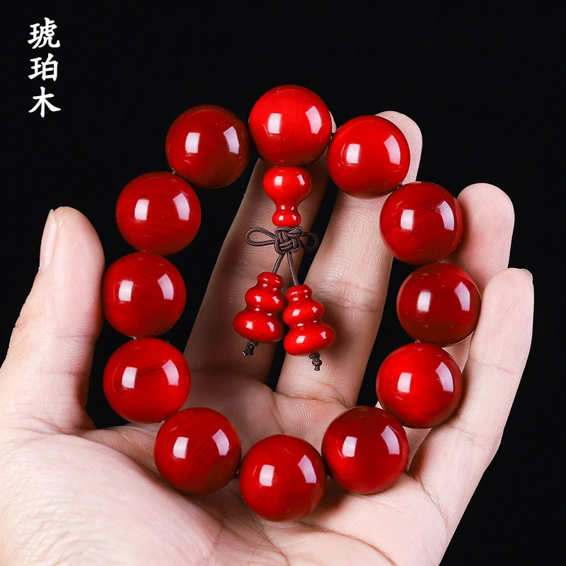 高端帝王血龙木手串文玩全透光东北琥珀木松明子盘玩包浆天然单圈