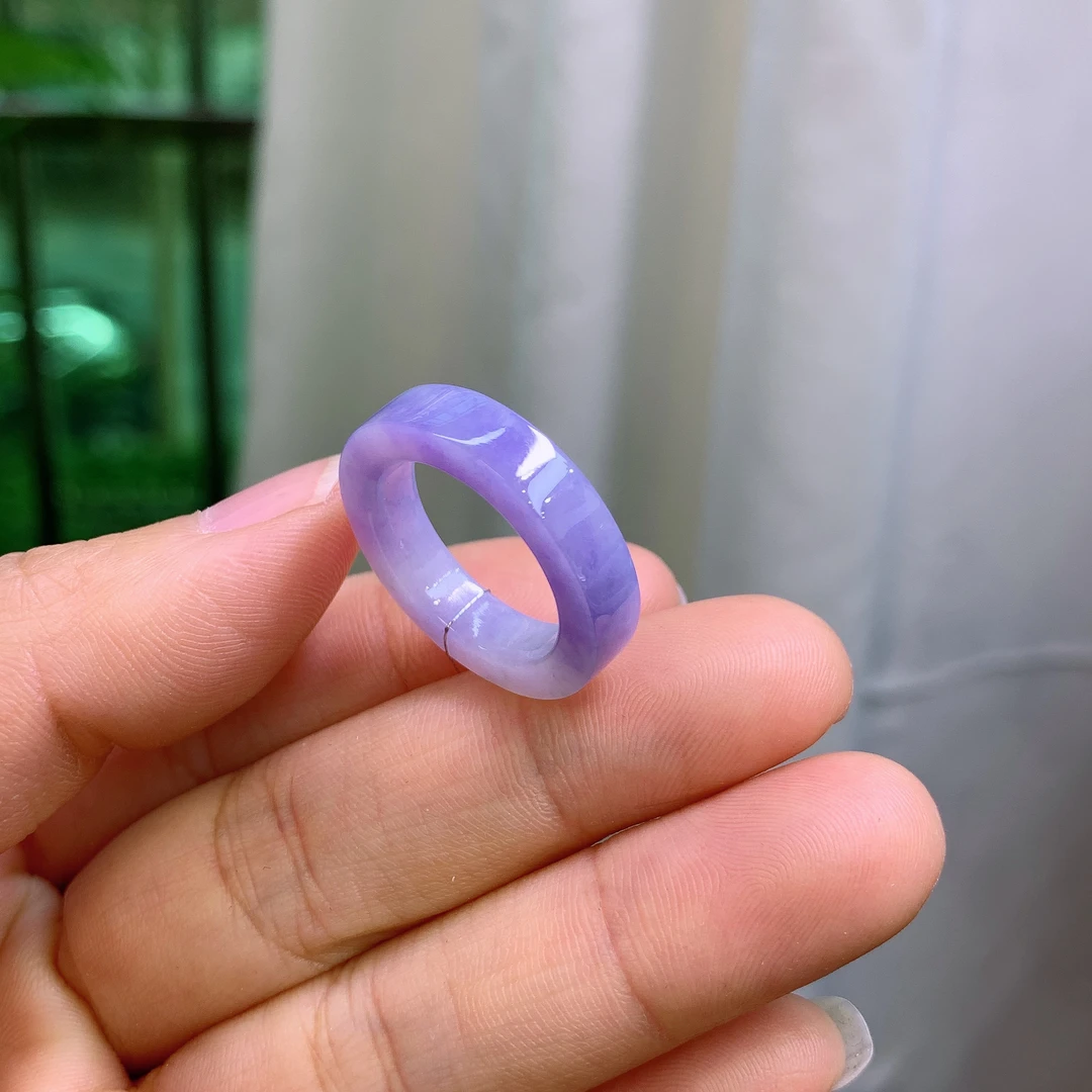 14-15圈口缅甸天然翡翠A货冰浓紫罗兰方戒戒指A724#