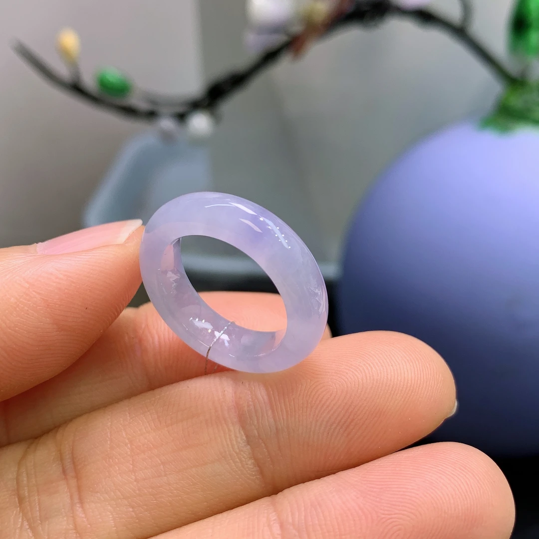 9-10圈口缅甸天然翡翠A货冰润紫罗兰戒指306#