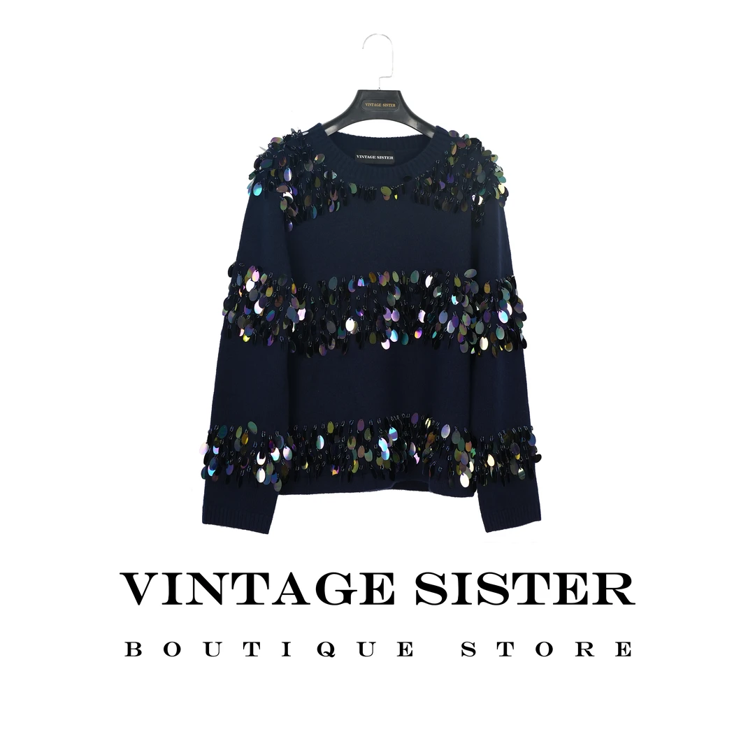 VINTAGE SISTER 7316【VTGSIS 推荐】蓝色亮片羊毛毛衣/直播同价