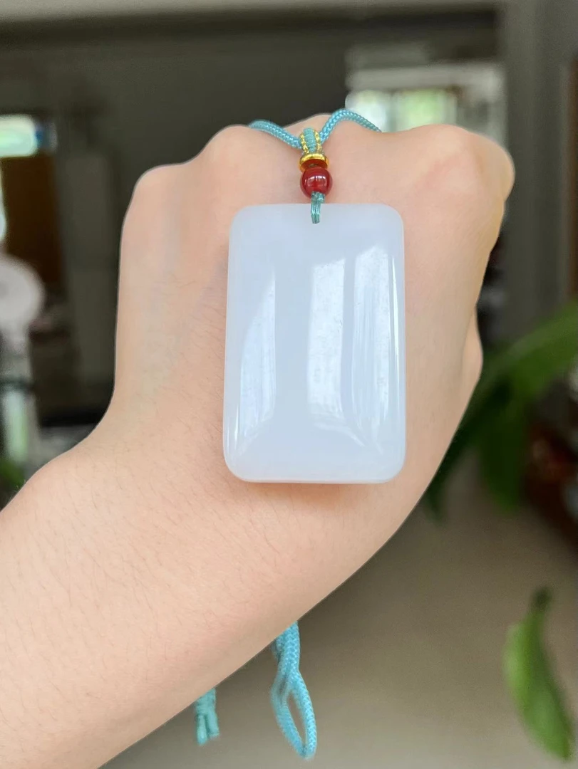 非金属布艺吊坠 天然金丝玉润白清透无事牌 白色冰透精美女款秀气
