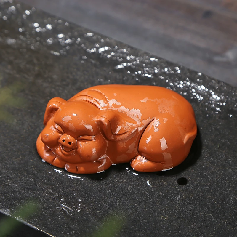 可爱小福猪紫砂小茶宠精品可养手工朱泥福气猪生肖茶玩摆件茶创意