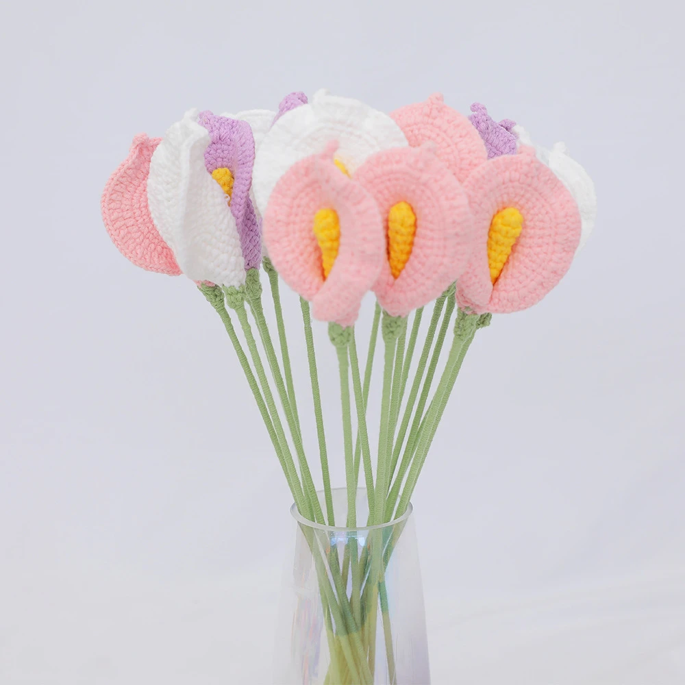 手工编织花束成品DIY马蹄莲永生花束成品仿真花毛线花束成品批发