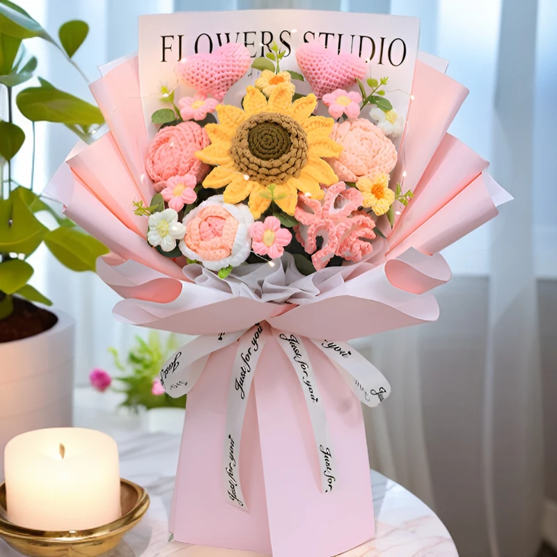 七夕针织花束成品送女友闺蜜老师生日快乐向日葵玫瑰花束