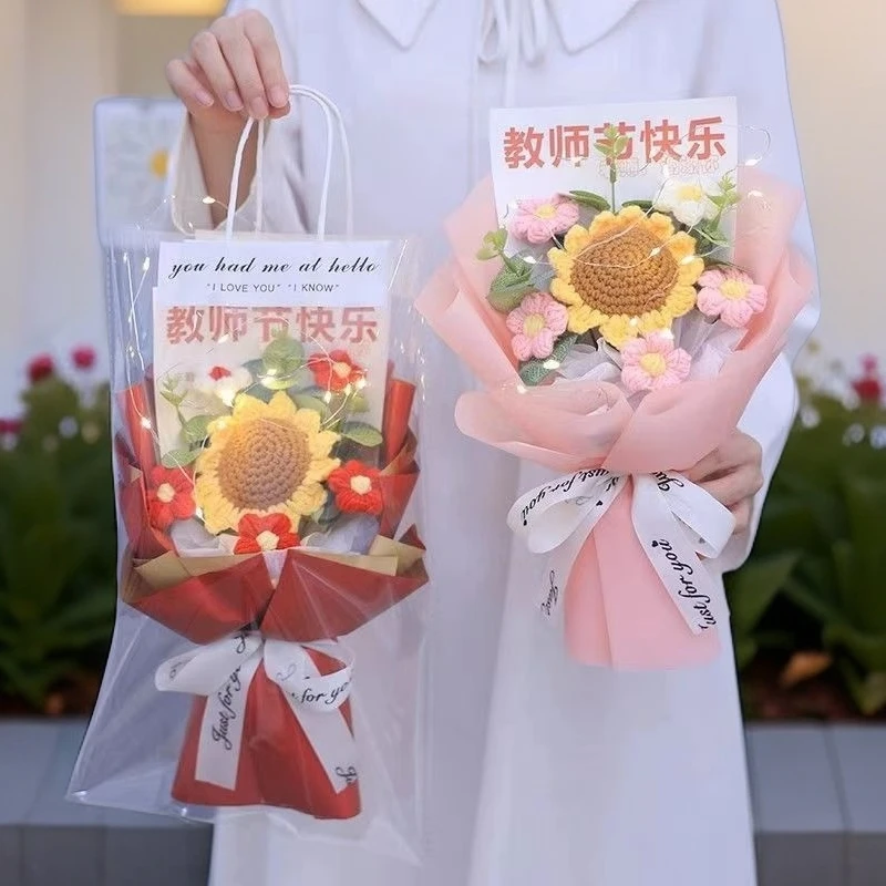 钩织向日葵花束成品diy毛线创意手工编织送老师学生节日礼物包邮