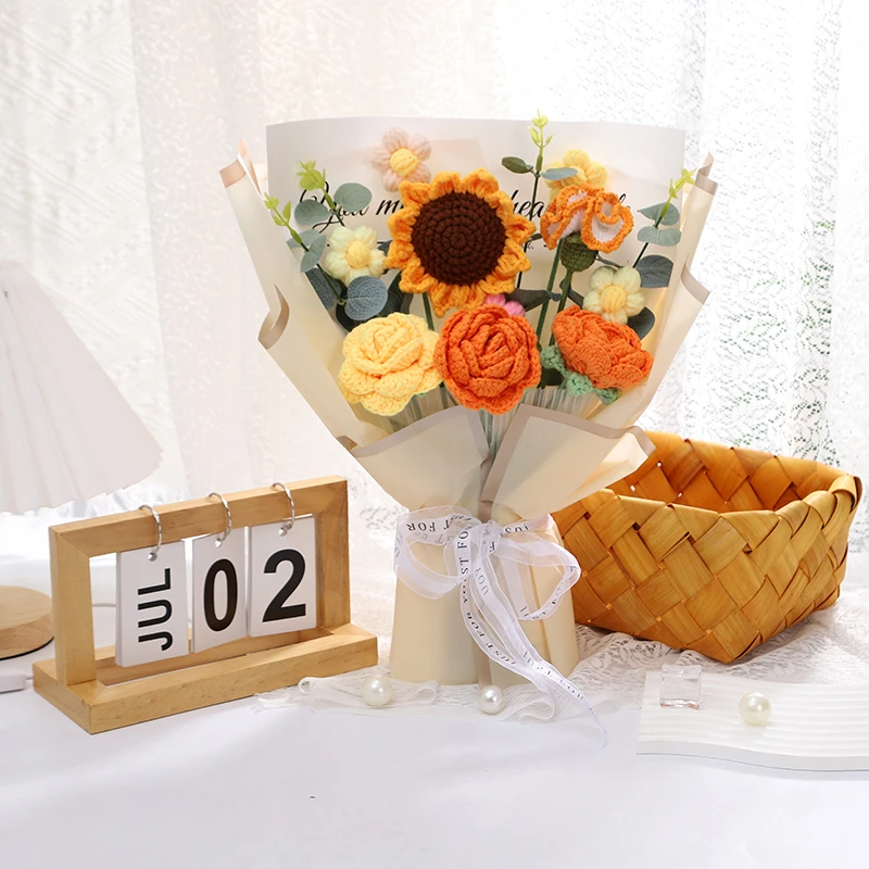康乃馨花束diy编织毛线牛奶棉材料手工送妈妈母亲节生日礼物成品