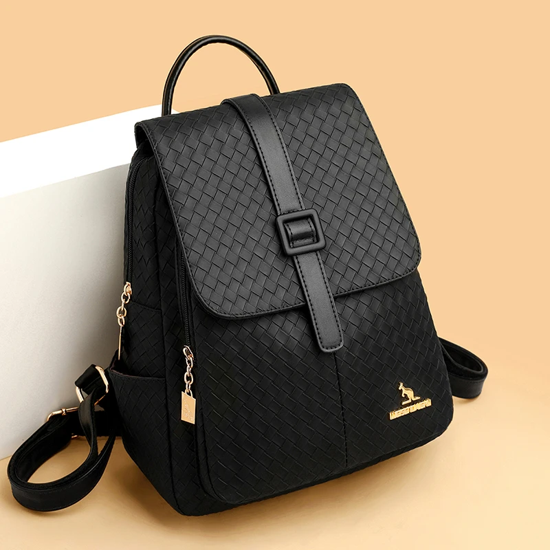 专柜品质软皮双肩包女2024百搭时尚休闲多功能编织轻便大容量耐磨