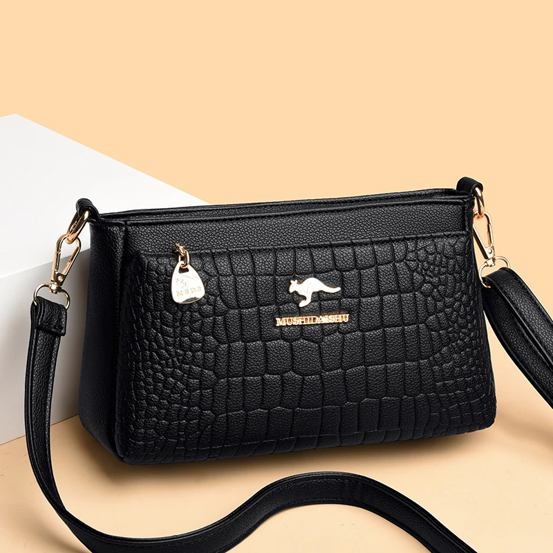 高档中年妈妈软皮斜挎包时尚休闲双层大容量简约百搭单肩斜款包