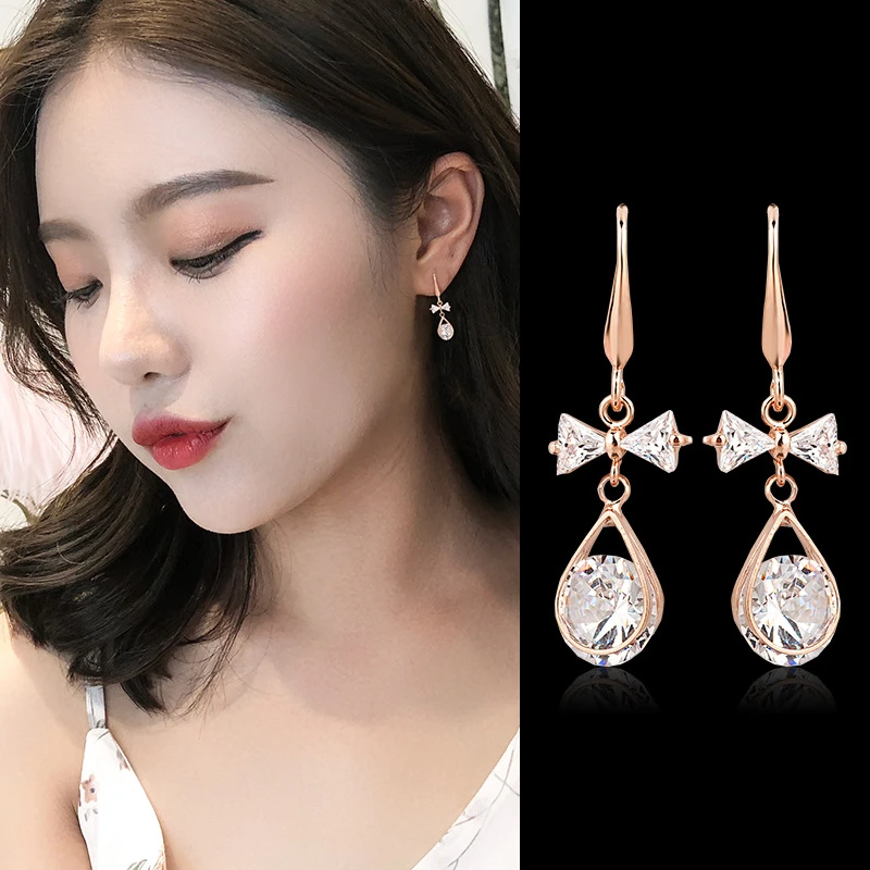 铁合金锆石耳饰 韩国锆石耳环长款女小众甜美气质时尚轻奢耳钉