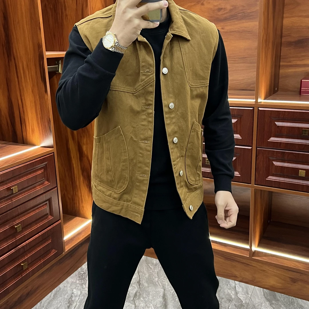 秋季美式复古马甲男士坎肩韩版潮牌帅气马夹宽松牛仔夹克休闲外套