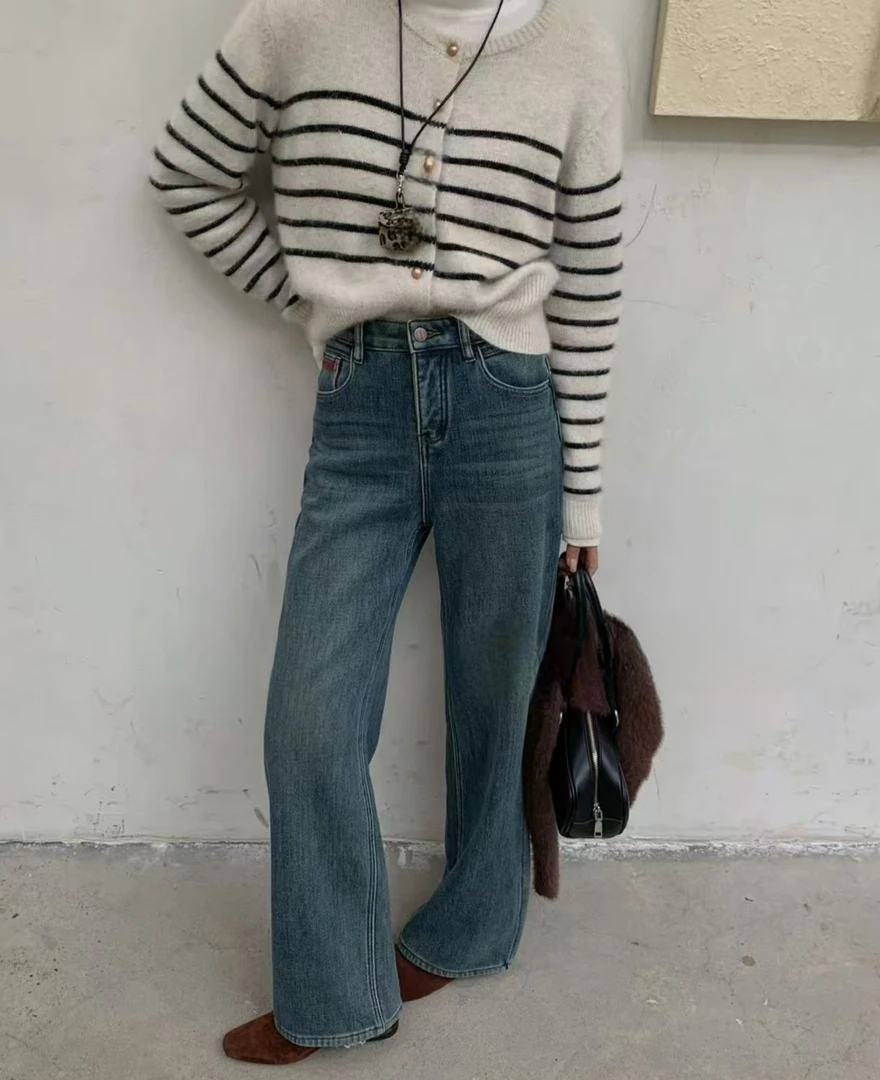 Z.X   复古水洗弹力加绒牛仔直筒裤   61029（K6）