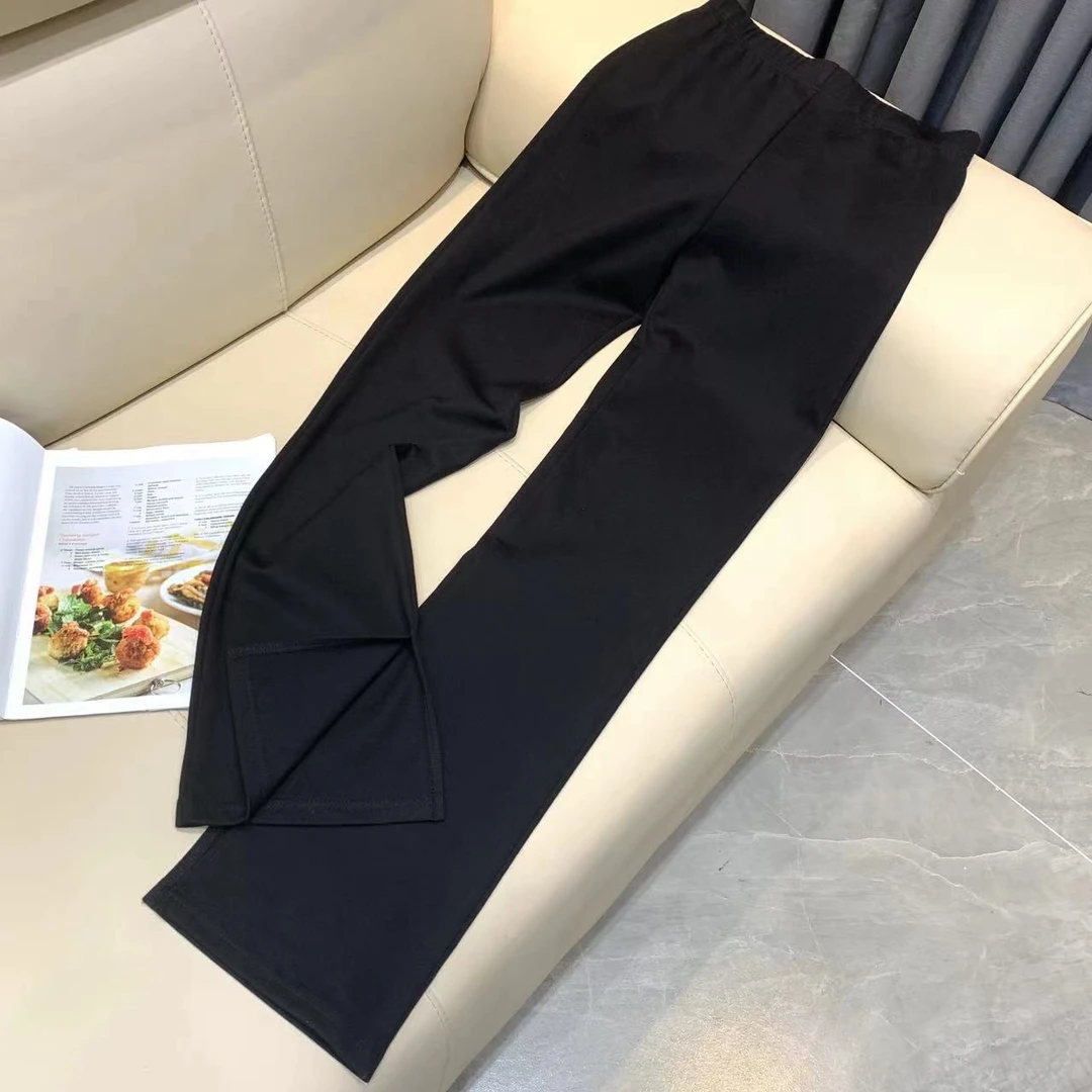 Z.X   时尚百搭松紧腰开衩休闲直筒裤   91713（K1）