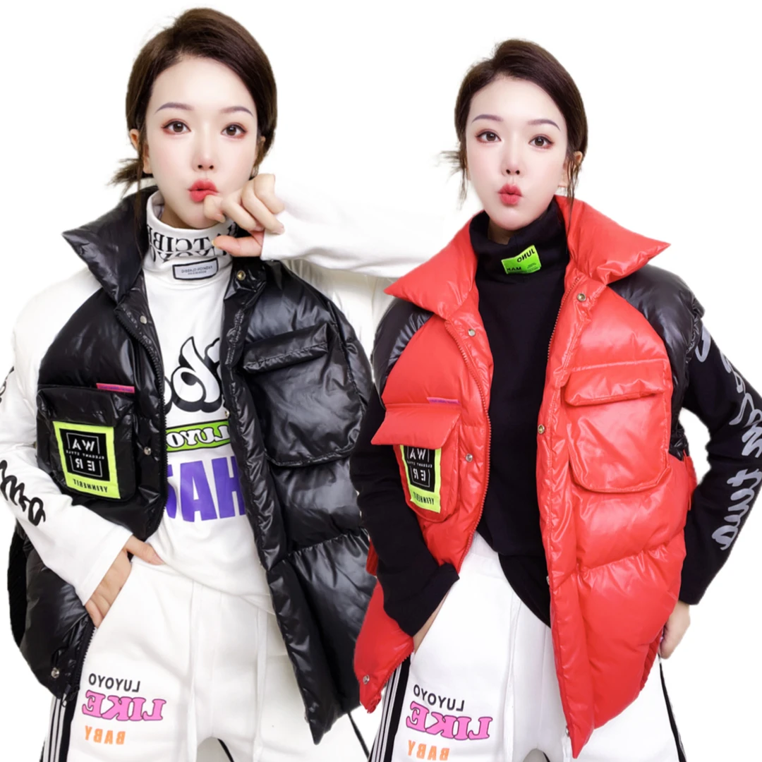 冬装新款宽松百搭休闲洋气刺绣立领白鸭绒羽绒服马甲外套女潮A627