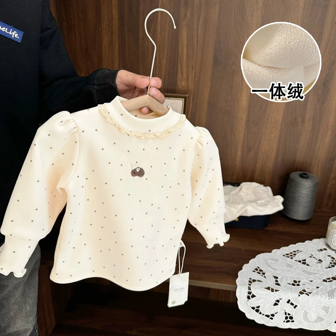 女童长袖t恤秋冬款2025新款洋气加绒儿童打底衫童装宝宝上衣冬装