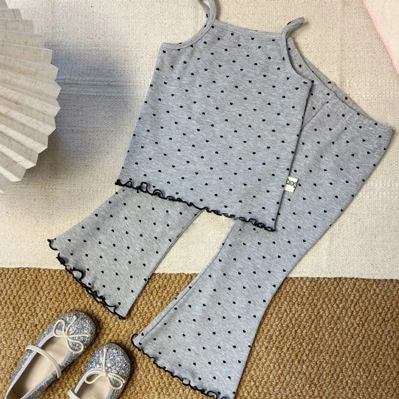 韩国童装洋气时髦女童夏装童装2025新款女宝宝波点吊带背心喇叭裤