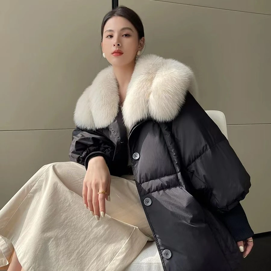 李十六【冬日暖阳】2023冬季新款轻奢羽绒服女大毛领白鸭绒外套