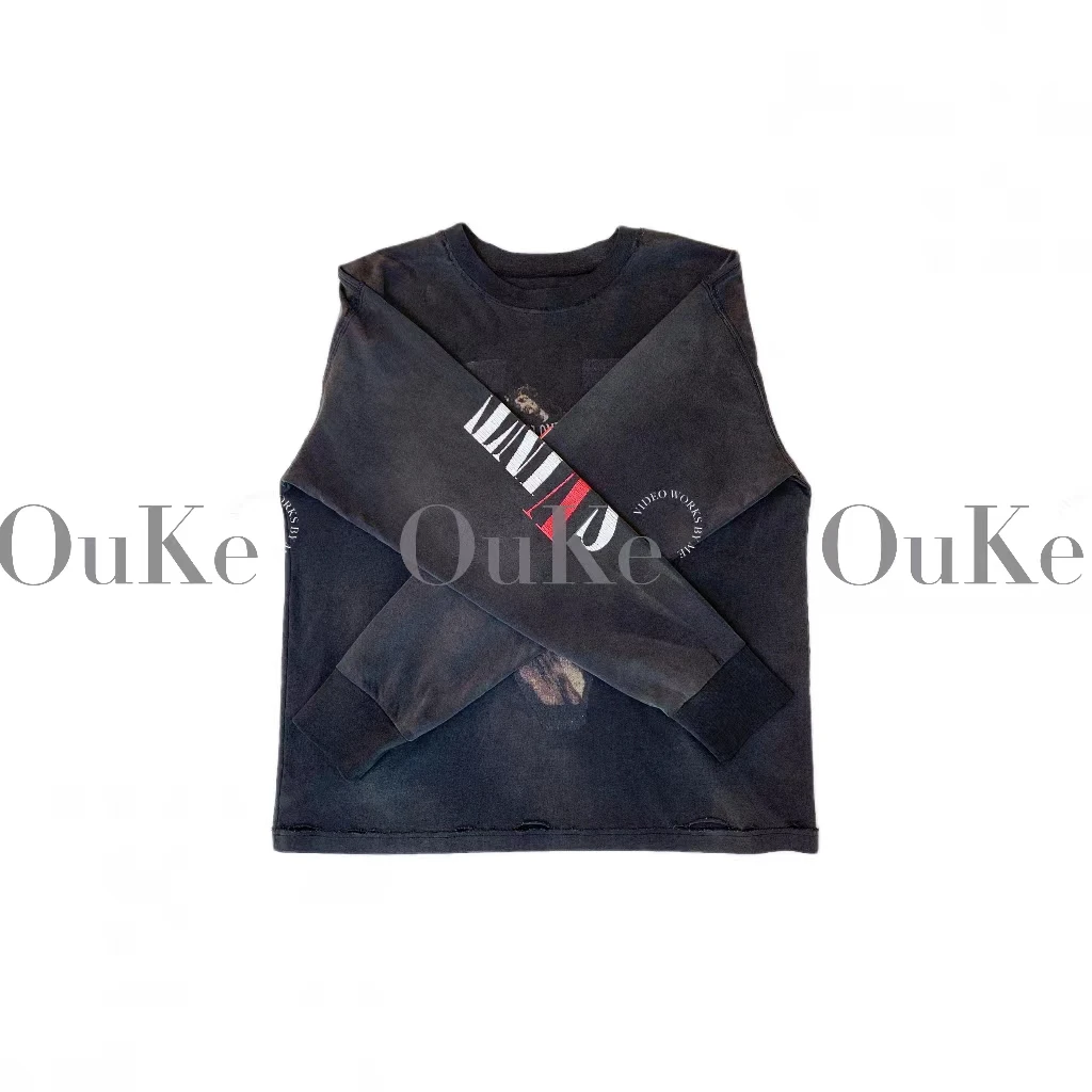 【OuKe出品】2023新美式街头V字长袖打底