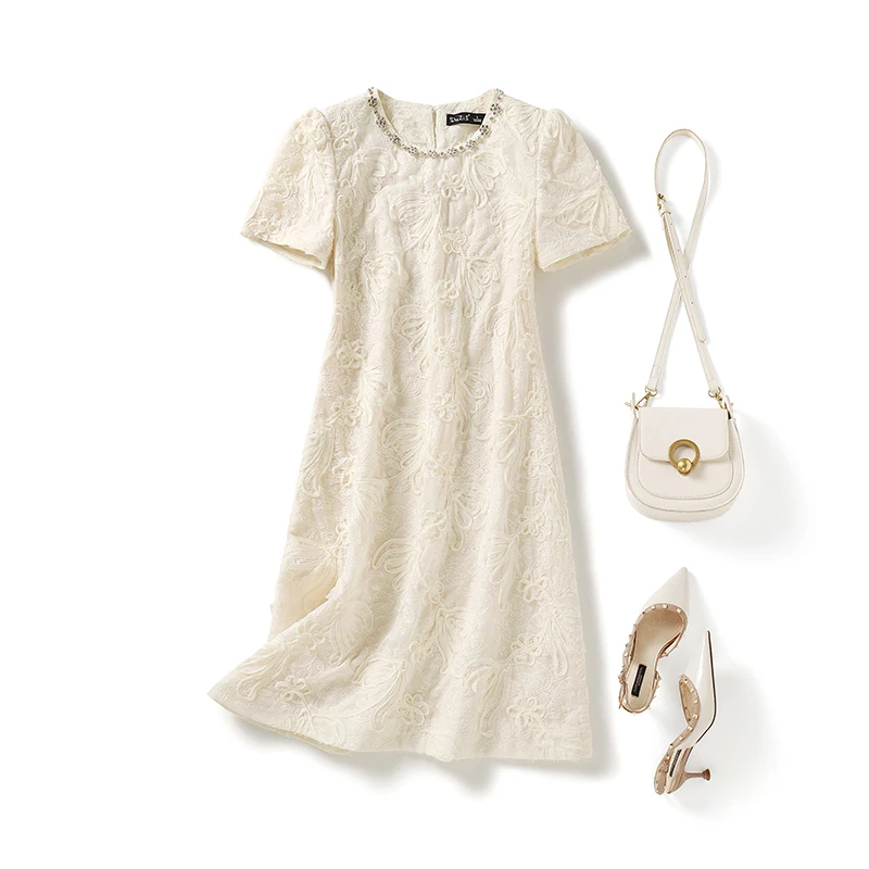 【岸芷汀兰】大码女装2024夏季提花裙子胖妹妹钻饰时尚连A390