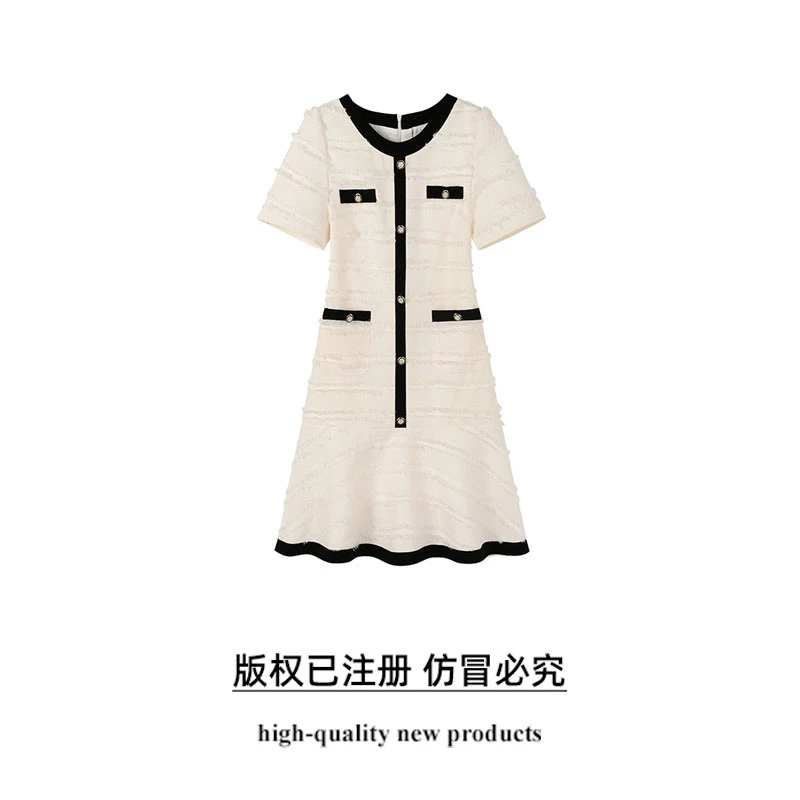 【白巧布蕾】撞色肌理感连衣裙大码女装夏季新款胖妹妹时尚裙子A259