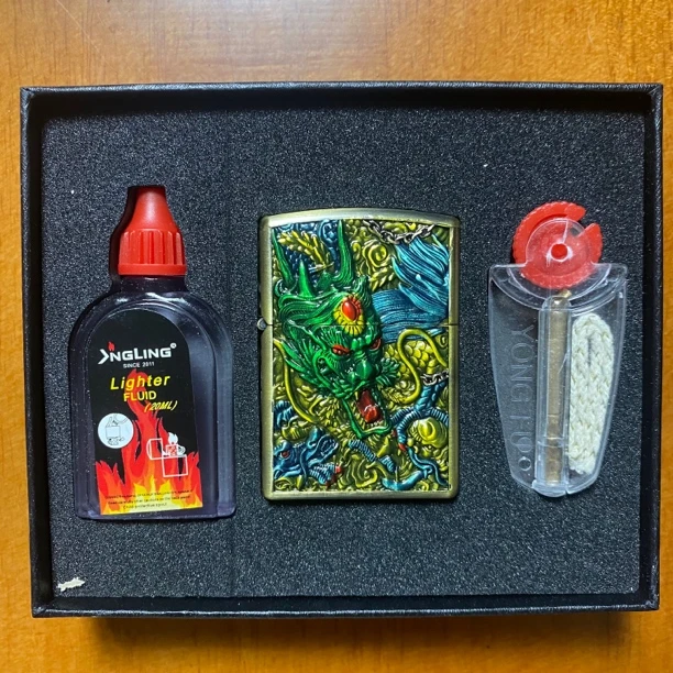 【Y25】163-九龙拉棺套装煤油打火机潮流老式（自行加油）-火花优品