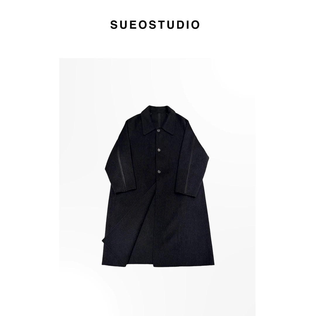 SUEO 【拼皮·100全羊毛】都市气质 双面手工缝制廓形长款大衣