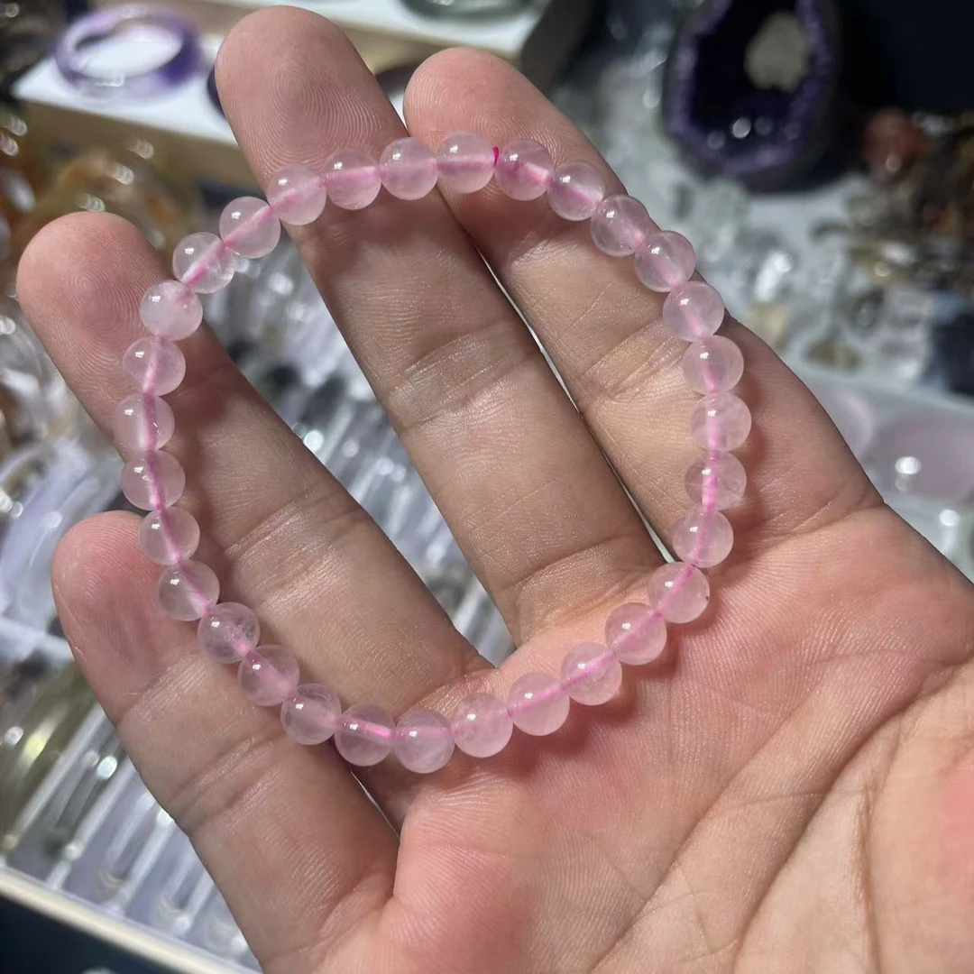 天然 粉水晶手链卡6MM