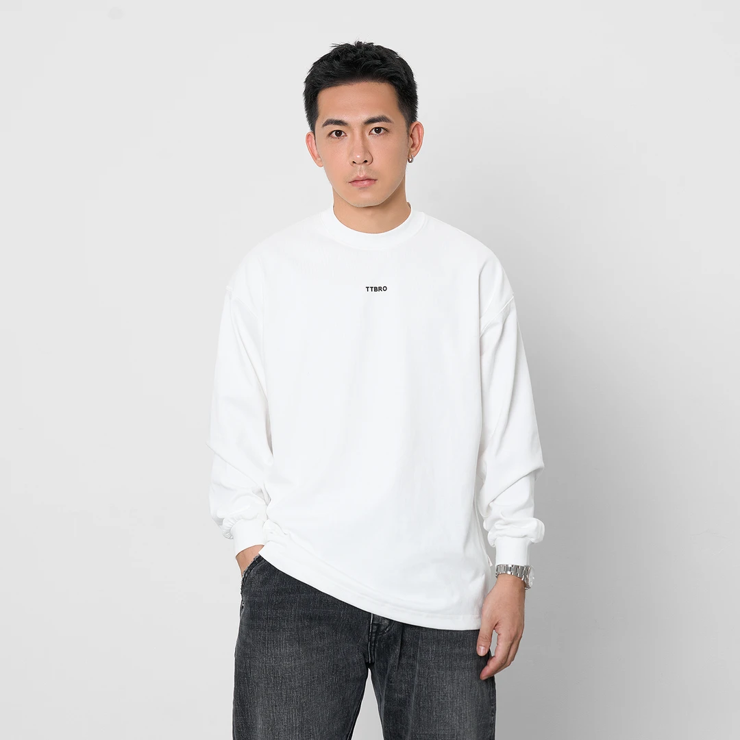 TOPTIER BRO 22AW 330g新疆长绒棉长袖T恤男logo胶印小领口上衣