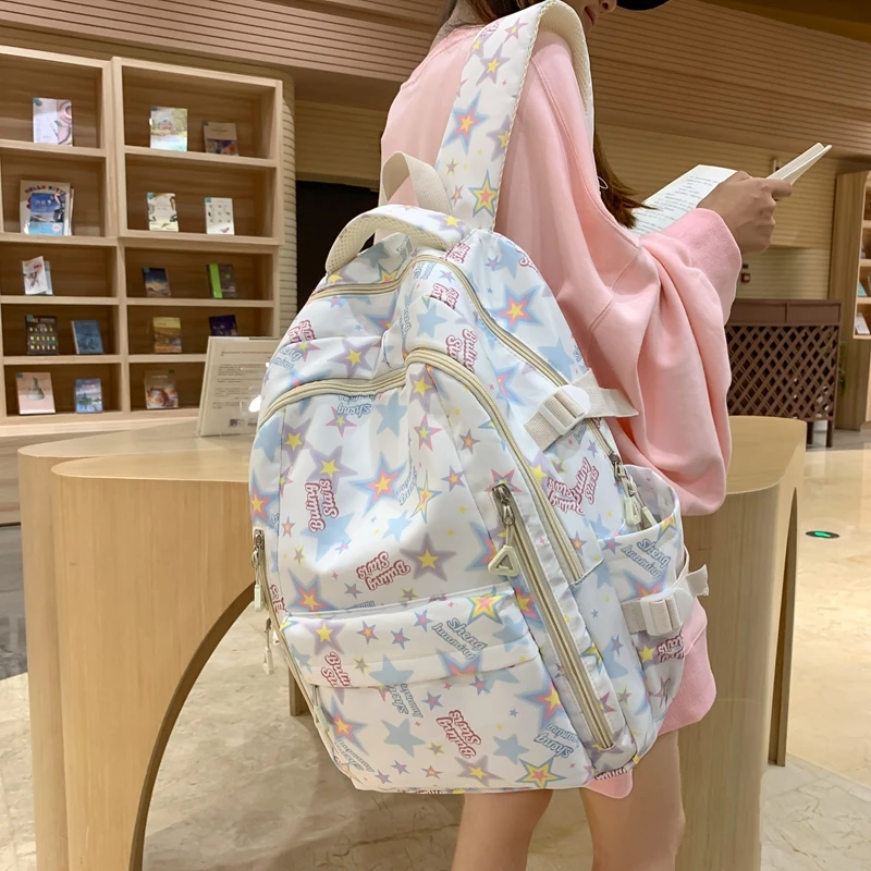 日系ins风书包女初中学生高颜值星星少女背包出游甜美手提双肩包
