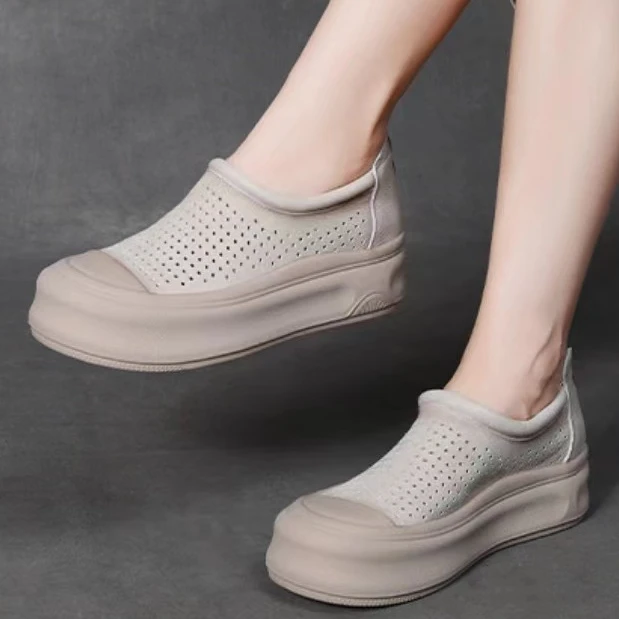 5508吉夏季新款时尚百搭透气厚底女士休闲鞋舒适网眼镂空牛皮女鞋