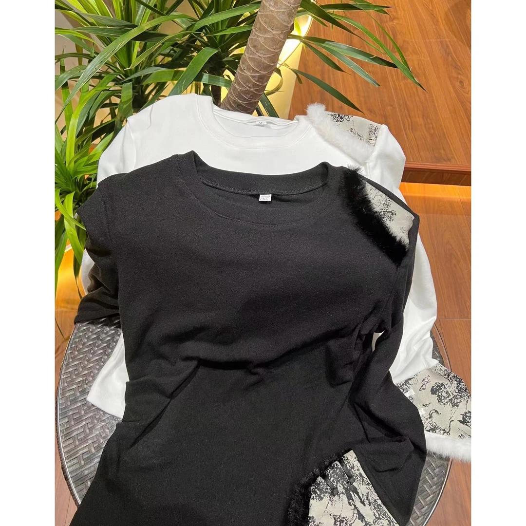 戚薇2023新款长袖时尚百搭黑色简约上衣