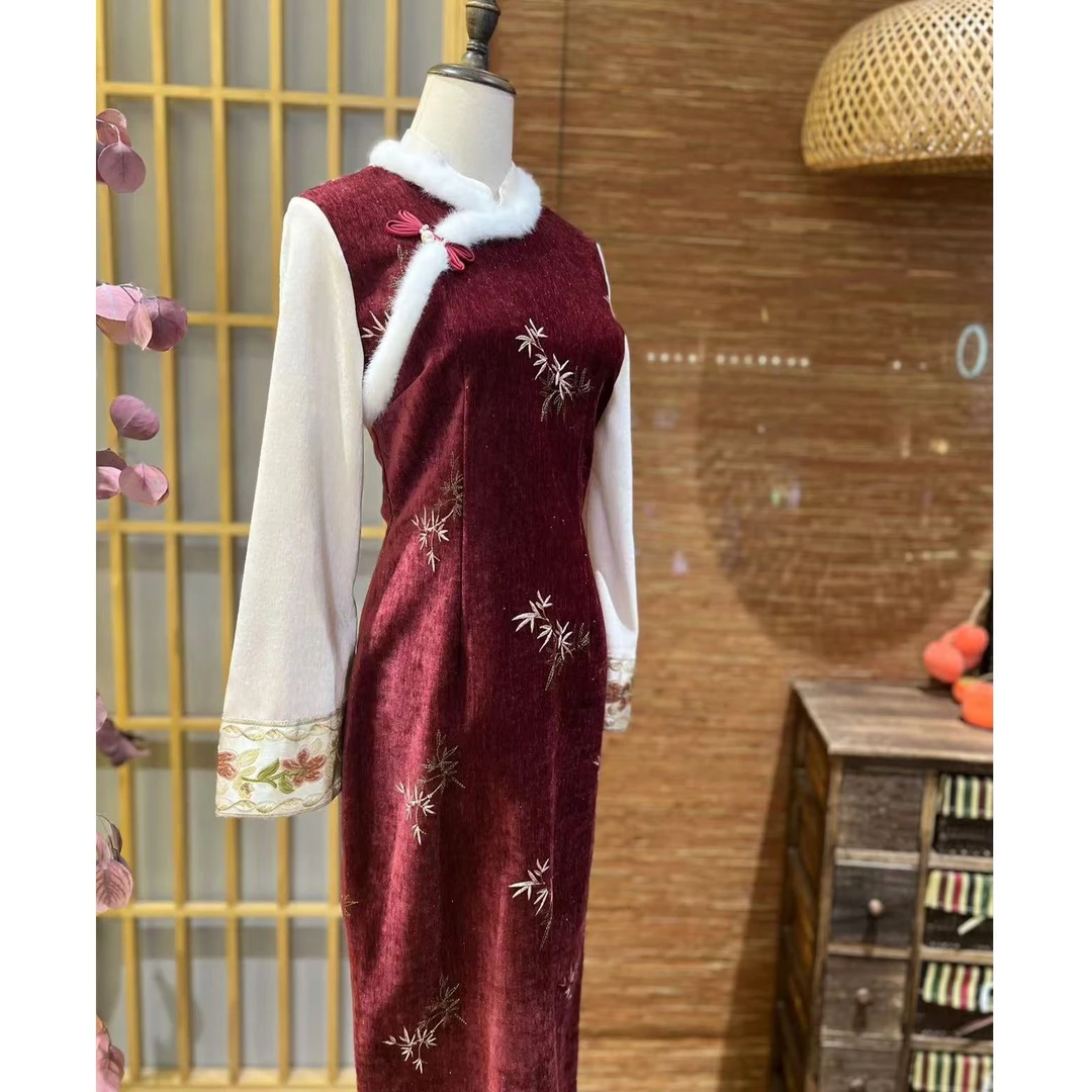 戚薇原创【故里逢春】长118秋冬新款旗袍气质优雅复古国风连衣裙