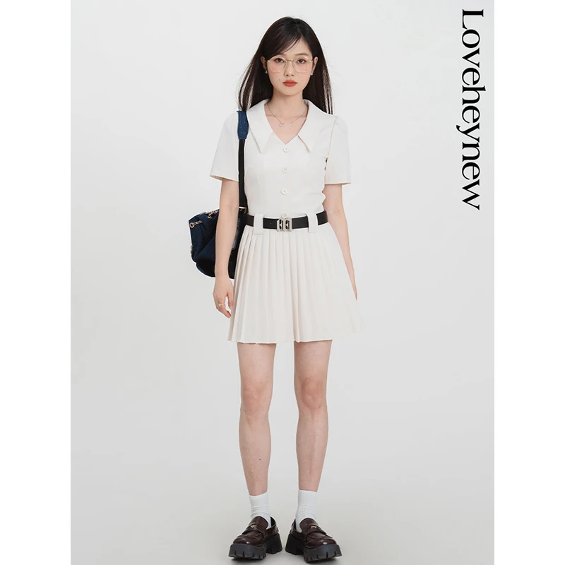 【年底宠粉福利】V领连衣裙女夏季学院风美式辣妹百褶短裙 -3X563