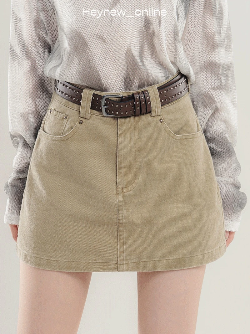 【今日下单有腰带！】复古高腰牛仔a字半身裙女夏季小个子-4X996