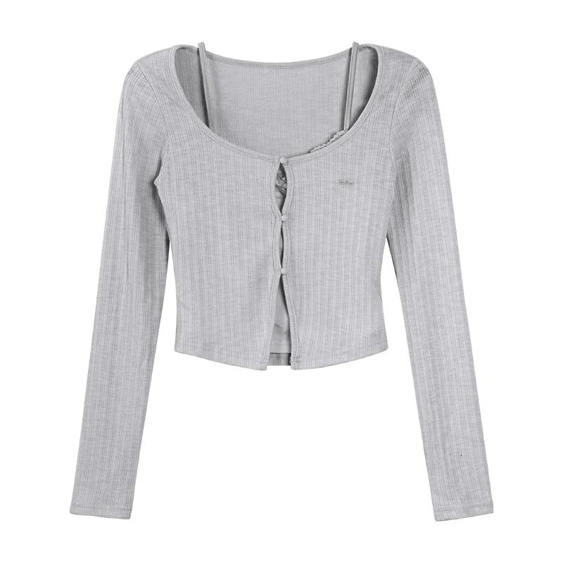 【是假两件啊！】韩版时尚薄款蕾丝包扣上衣-4Q188