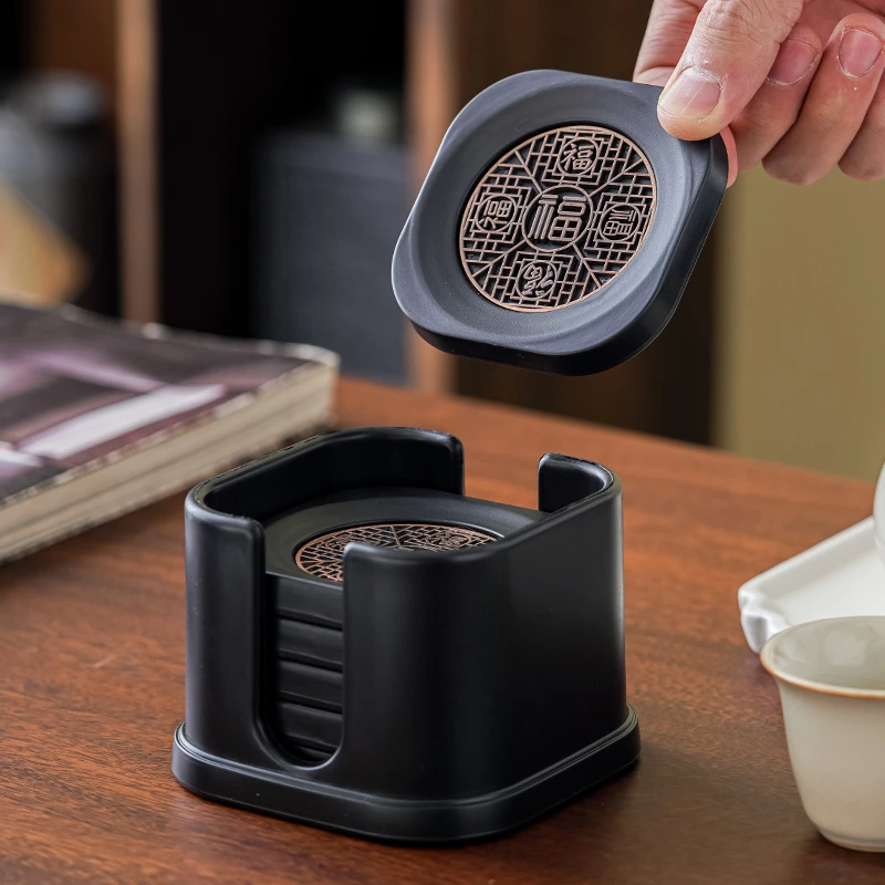 闽政新款茶杯垫防烫茶杯托办公室隔热垫五福杯垫高档功夫茶具配件