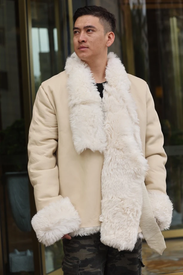 皮毛一体流苏设计气质休闲百搭长袖毛毛外套