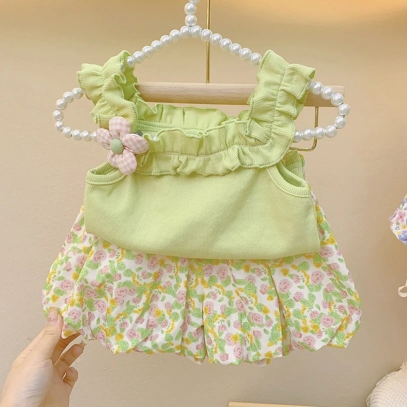 童装夏季新款女童套装吊带上衣婴幼儿宝宝碎花苞裤两件套无袖背心