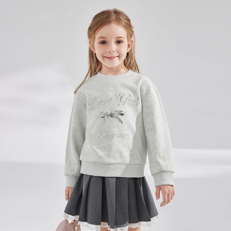 DEESHA/笛莎女童24秋蝴蝶结印花卫衣+学院风百褶裙套装-93243T307