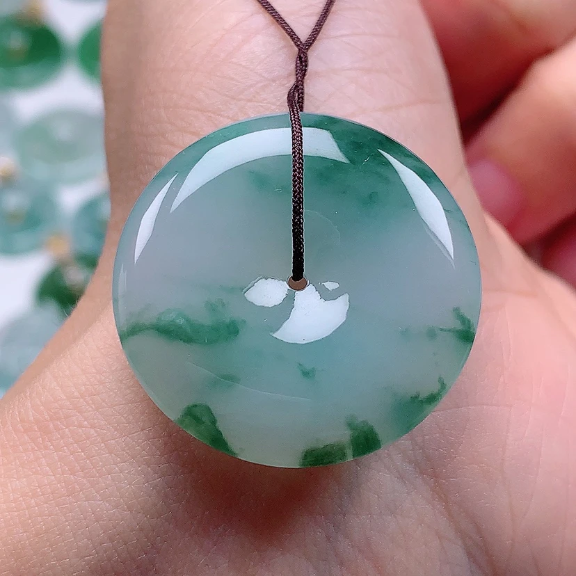 百千翡翠-冰润飘花平安扣吊坠（尺寸29.8*6.5）