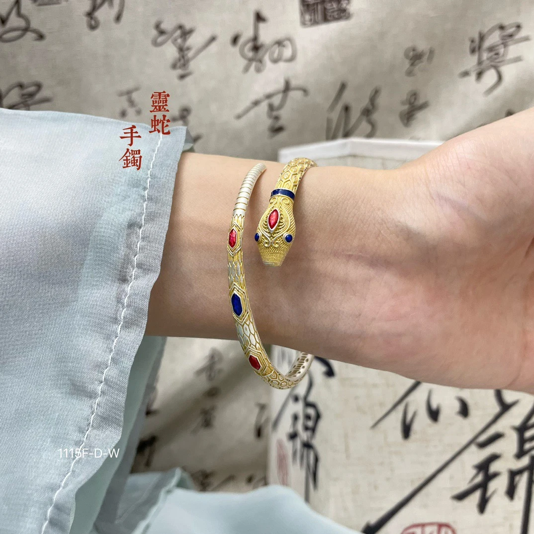 足银手镯 足银999.9纯银复古灵蛇手镯实心开口女新款个性设计感