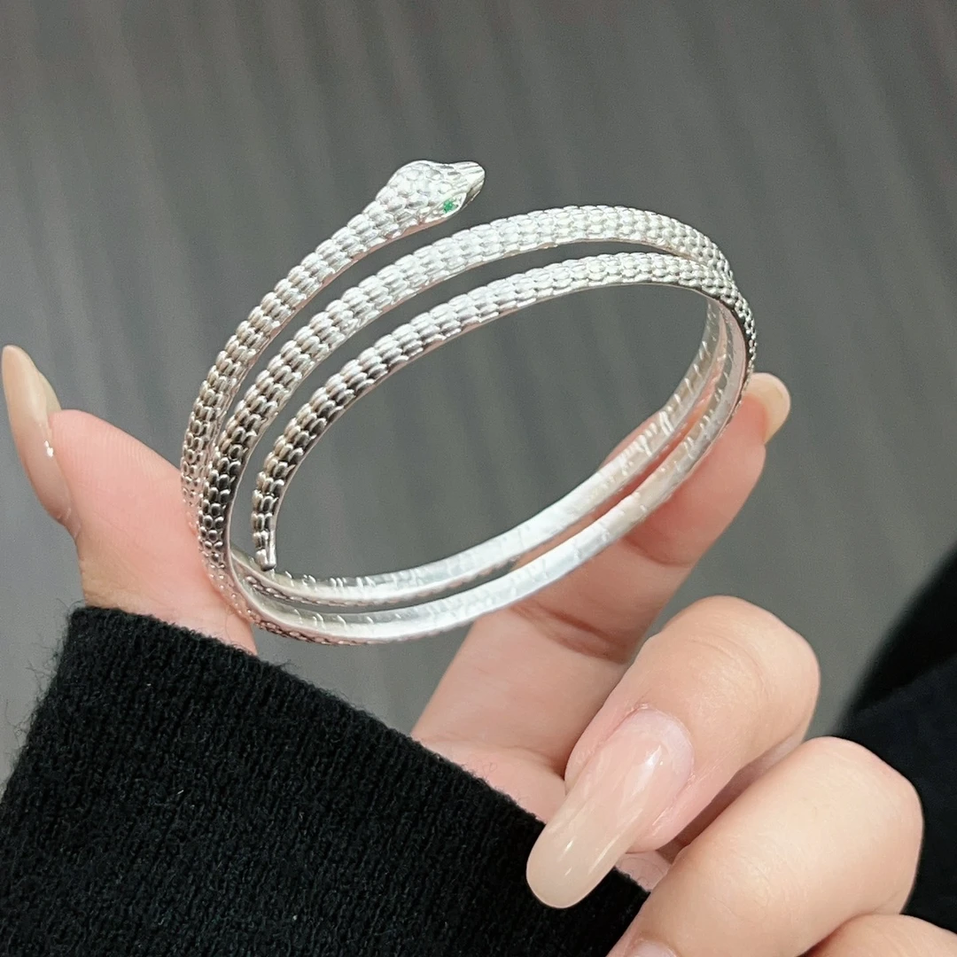 足银手镯 足银999.9双环灵蛇手镯60圈女轻奢个性百搭时尚设计感