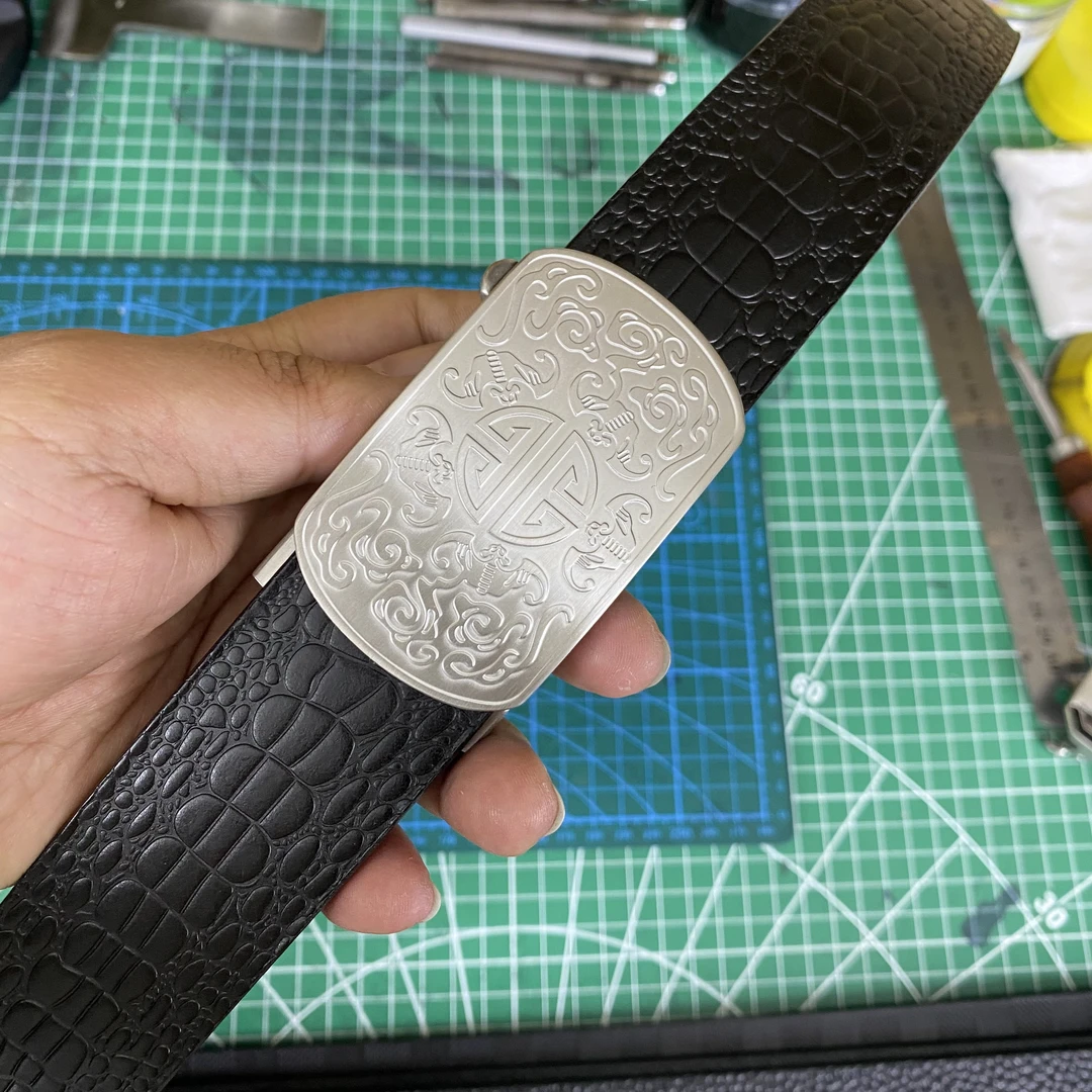 外穿无牙自动扣 男士真皮腰带（手工定制+头层牛皮）百搭皮带宽3.8