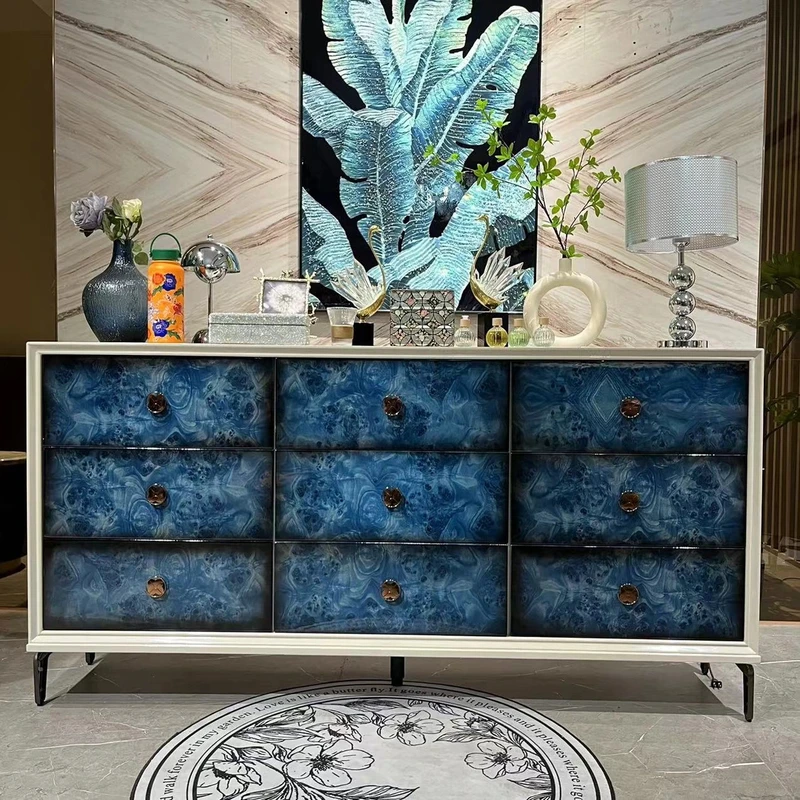 【喜悦家具】NK 意式轻奢树瘤纹D239九斗柜1800*400*920