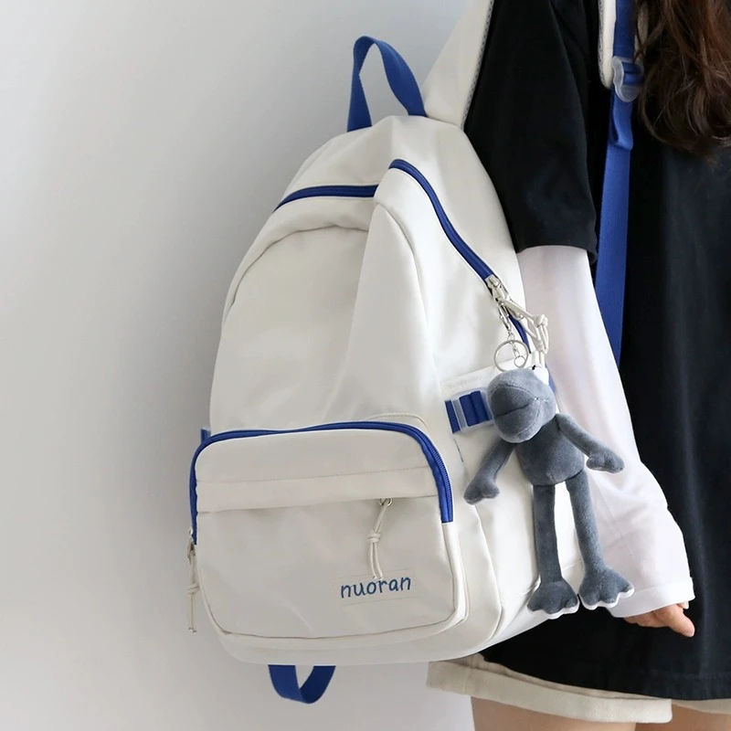 MKBM森系撞色百搭轻便书包女大学生日韩高中双肩包男纯色减负背包