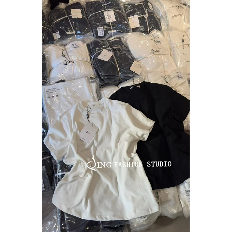 JING2024冬季3277圆领纯色T恤休闲百搭女装短袖上衣宽松打底